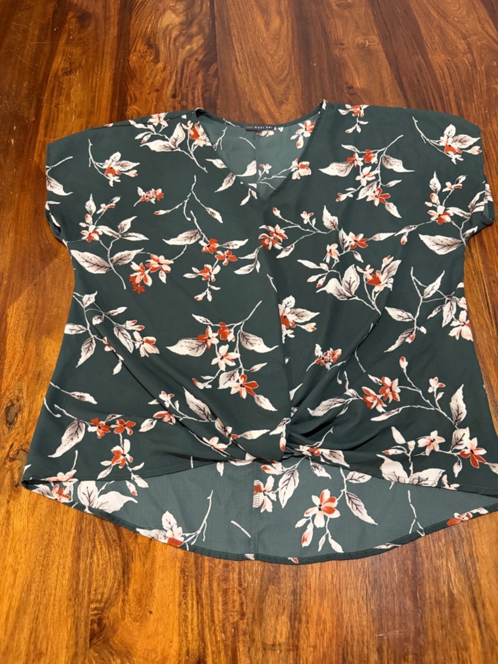 West Kei Dark Green Floral Twist-Front Blouse